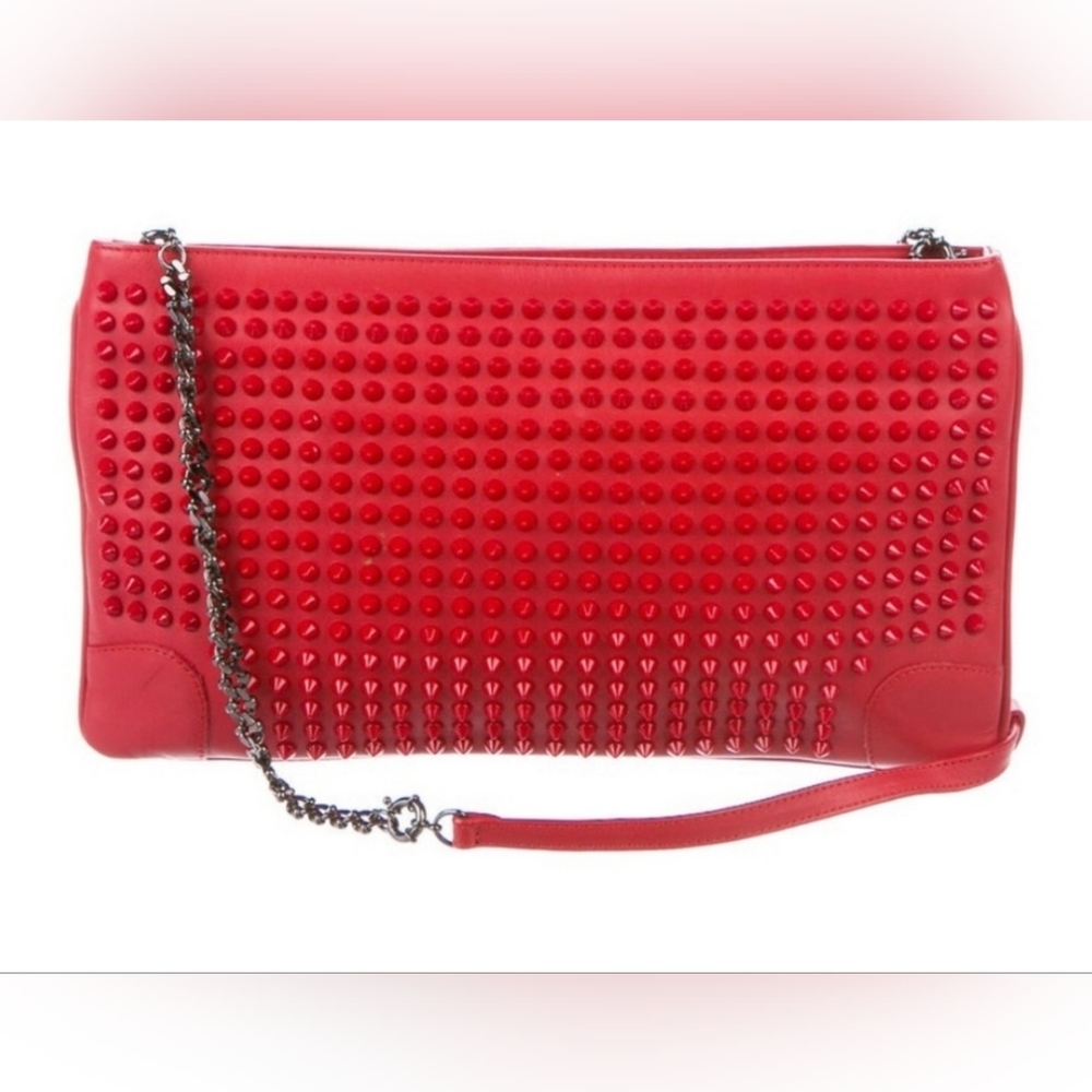 Christian Louboutin Loubiposh Spiked Leather Red Clutch
